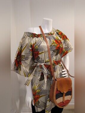 Off-Shoulder Floral Print Women’s Top in White, Orange & Green